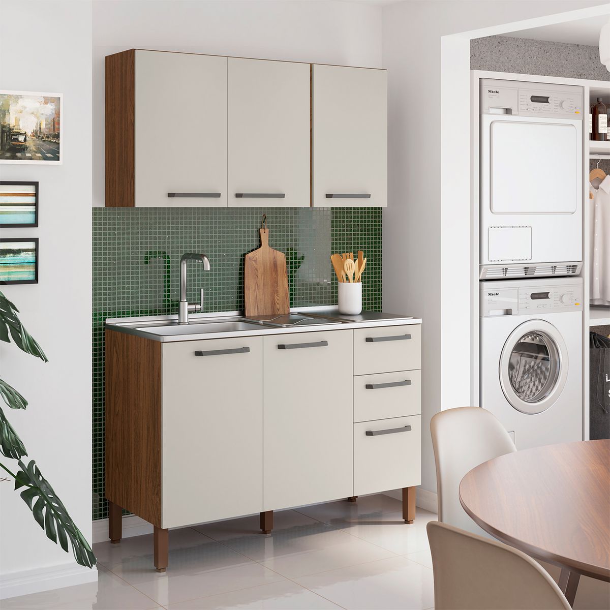 MUEBLES 2020 - Cocina Canna 120 cm 6 Puertas 2 Cajones Café/ Blanco Apagado