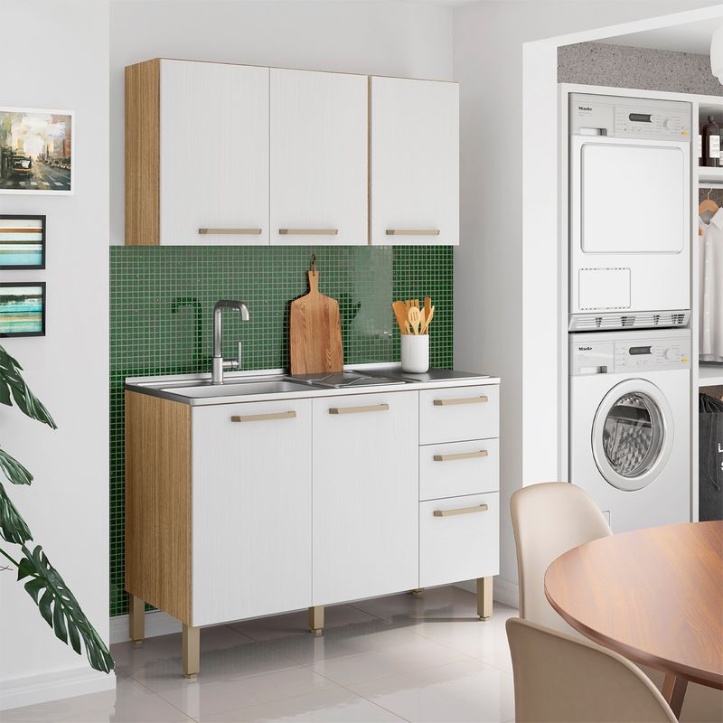 MUEBLES 2020 - Cocina Gazania 120 CM 6P Maderado Natural/Blanco Supremo
