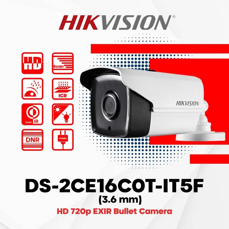 HIKVISION - CÁMARA BALA FIJA DE 1 MP 720P 80 METROS METALICA EXIR HIKVISION