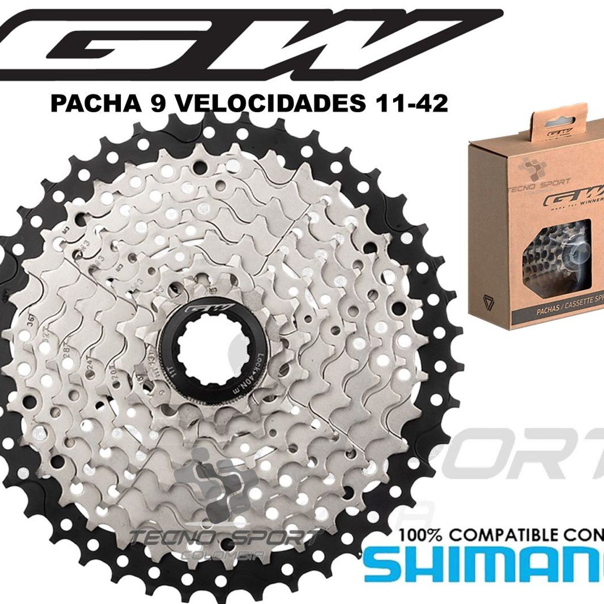 GW - Pacha Cassette Bicicleta Gw 9v 11-42 Compatible Con Shimano