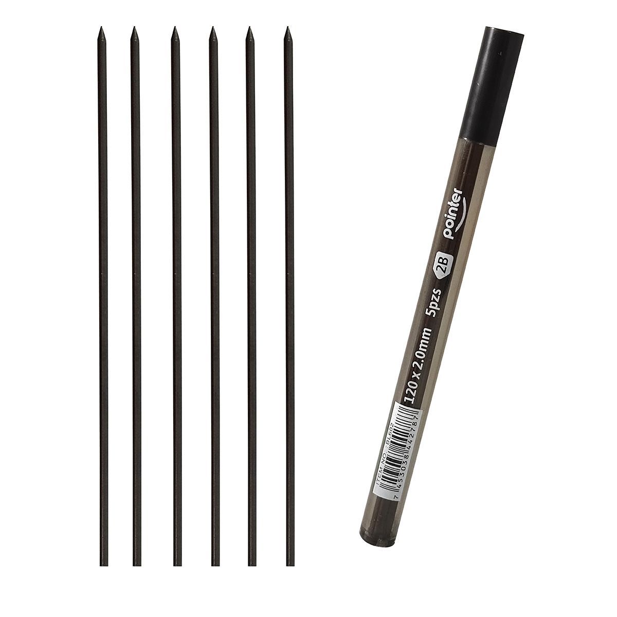 POINTER - Repuesto X 5 Minas Pointer 2b Negra, Para Portaminas 2.0 Mm
