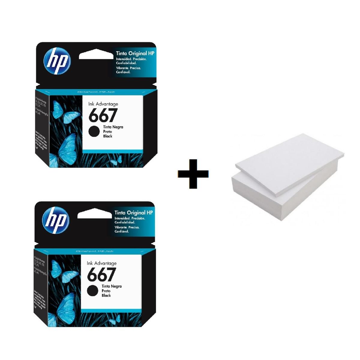 HP - Kit de 2 Cartuchos Hp 667 Negro + Resma