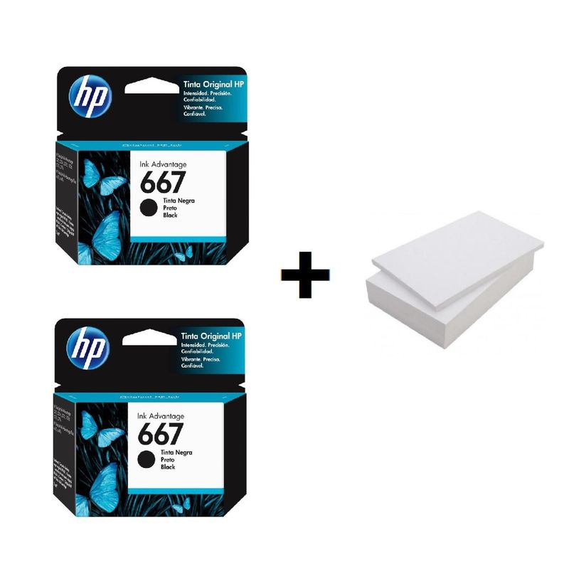 HP - Kit de 2 Cartuchos Hp 667 Negro + Resma