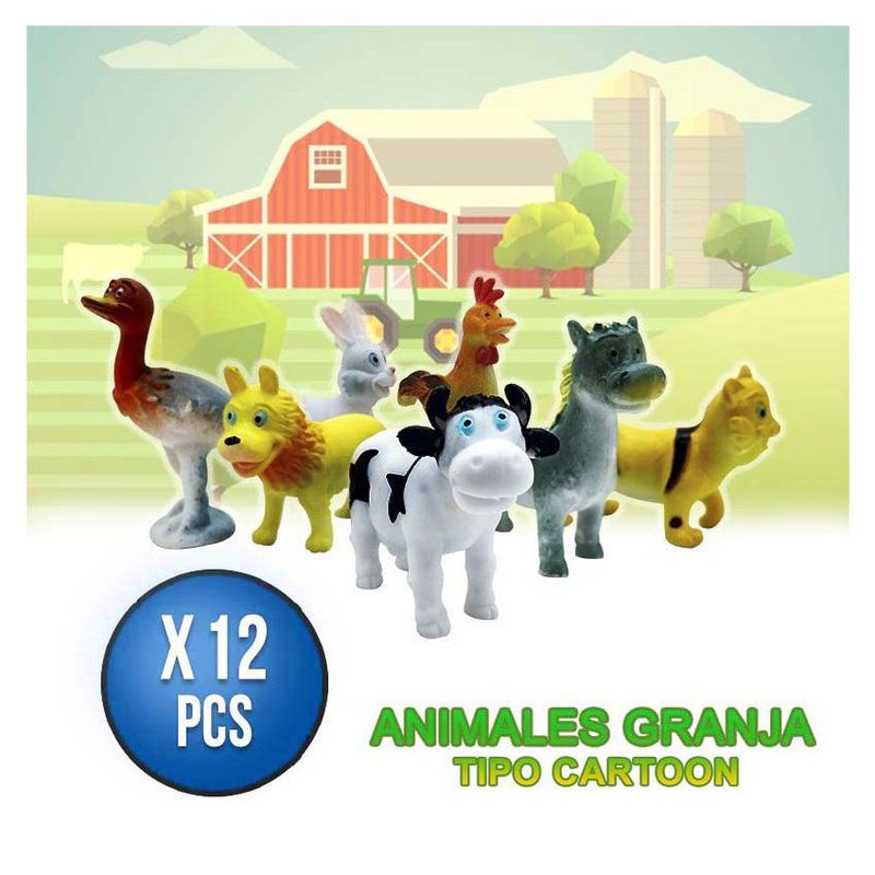 COMPRALOENCASA COM - Animales granja estilo cartoon x12 figuras decorativas 009