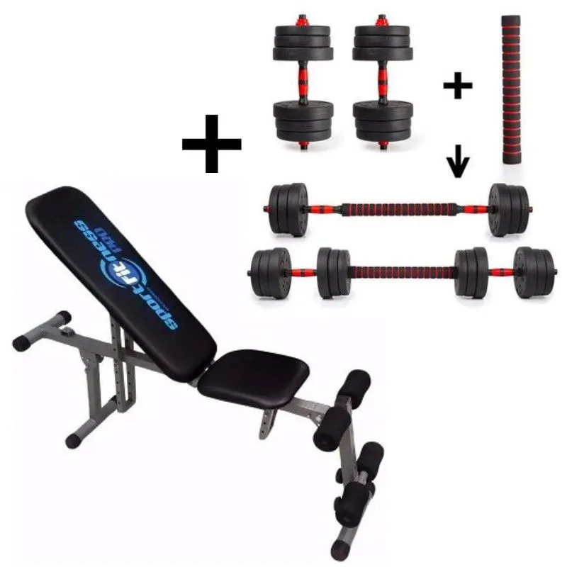 SPORT FITNESS - COMBO BANCO EJERCICIO MULTIPLE  PESAS TERMOFORRADAS