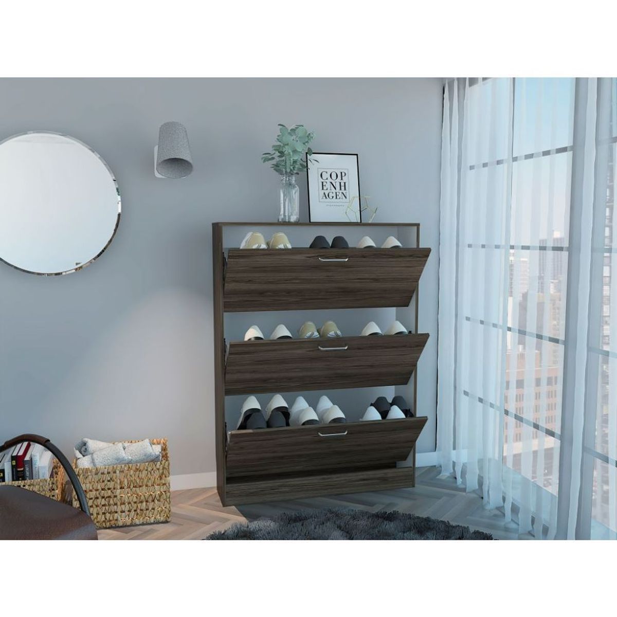 RTA DESIGN - Zapatero Merlín Chocolate y Blanco con Tres Puertas Abatibles