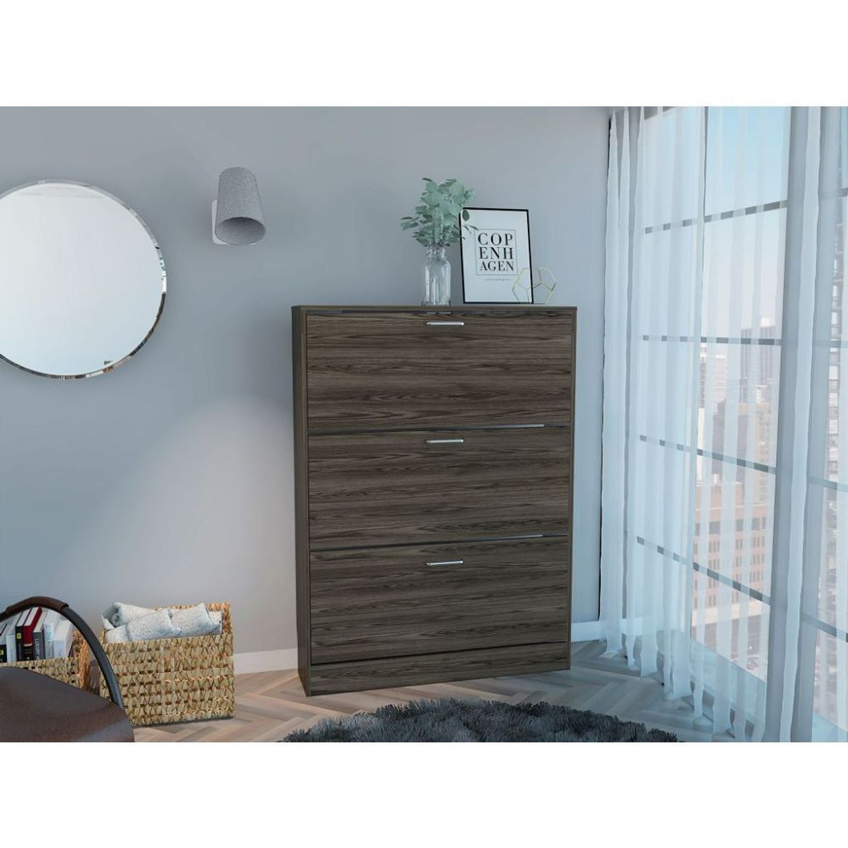 RTA DESIGN - Zapatero Merlín Chocolate y Blanco con Tres Puertas Abatibles