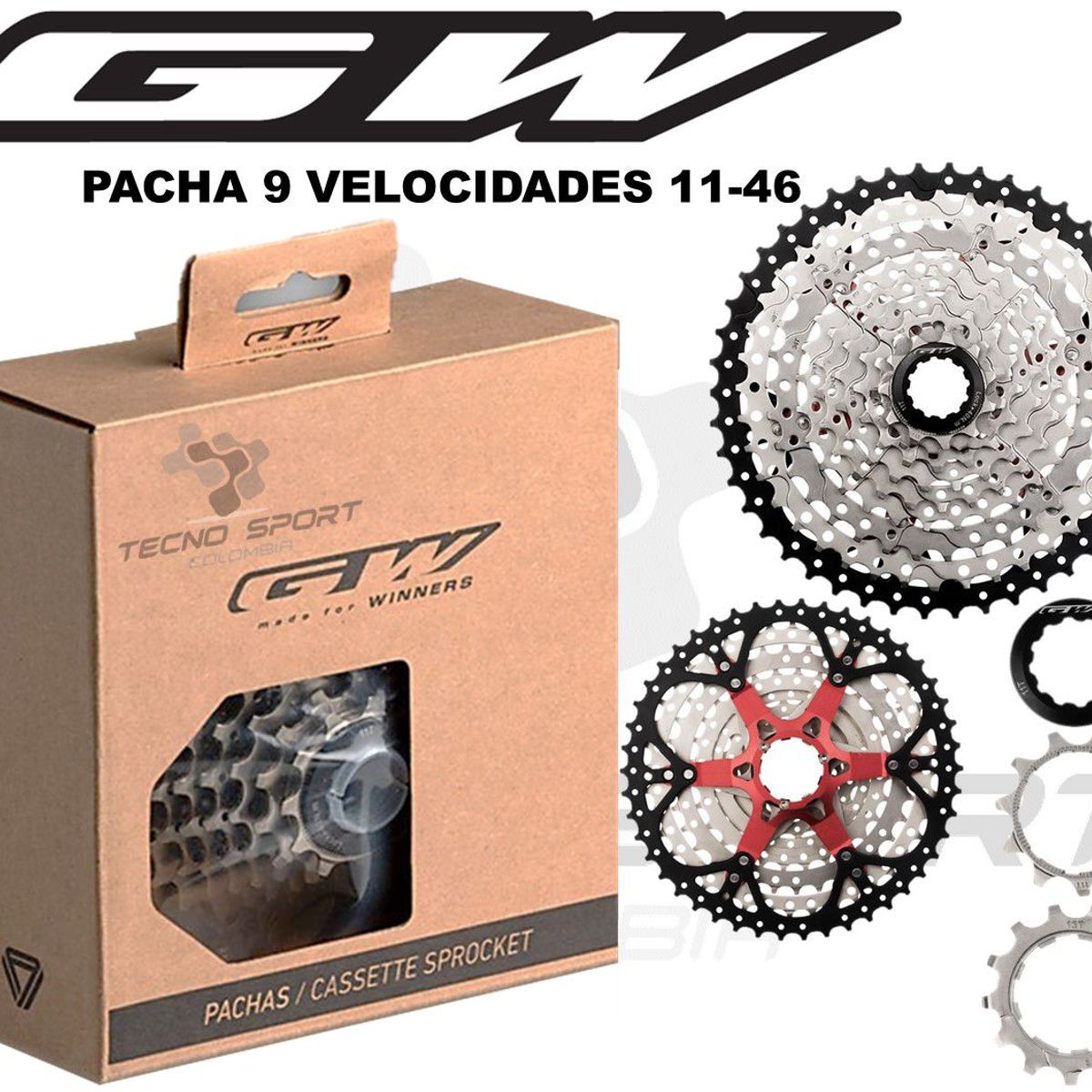 GW - Pacha Cassette Bicicleta Gw 9v 11-46 Compatible Con Shimano