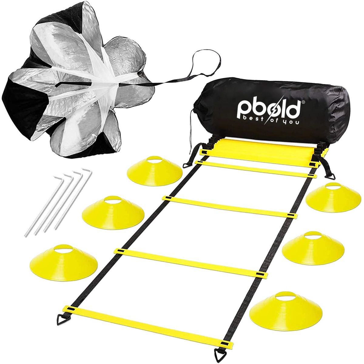 PBOLD - Kit Entrenamiento Deportivo Escalera Agilidad Base Paracaida