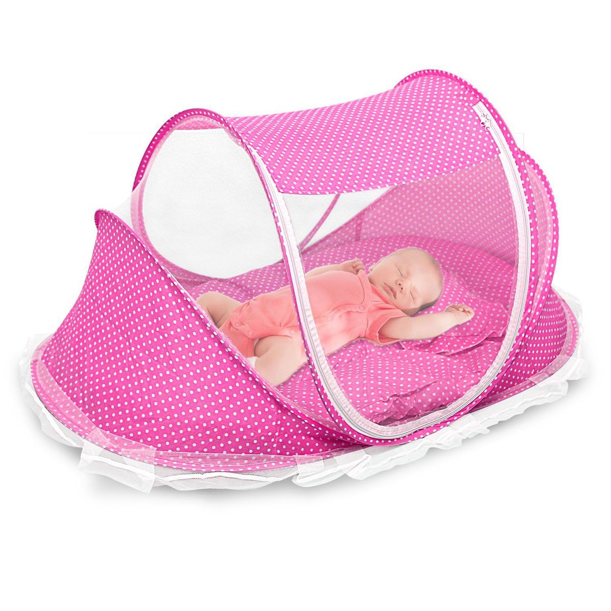 GENERICO - Cuna Mosquitero para Bebe Plegable Musical - Rosado