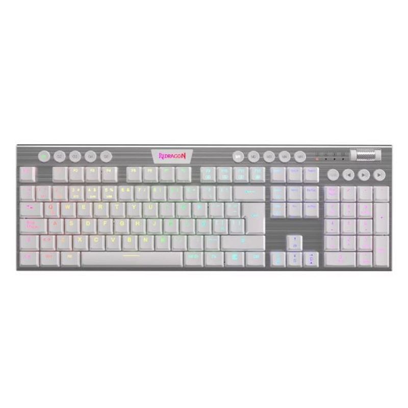 REDRAGON - Teclado Gamer Bluetooth Redragon Horus K618 Low Blanco Red