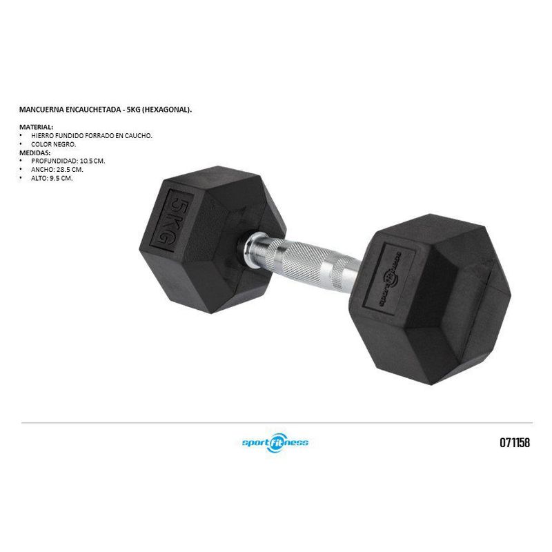 SPORTFITNESS - MANCUERNA 5KG HEXAGONAL SPORTFITNESS