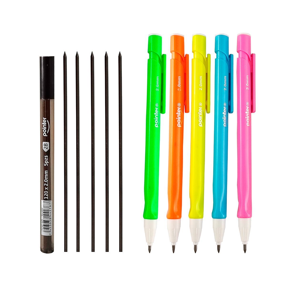 POINTER - Portaminas 2.0 Mm Colores Surtidos + Caja De Minas X 5 Unds