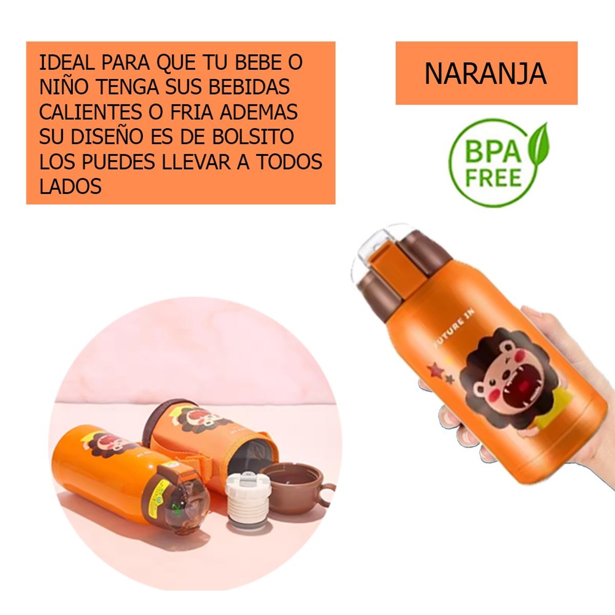 GENERICO - Tetero Pitillo Con Medidor De Temperatura Para Bebe NARANJA