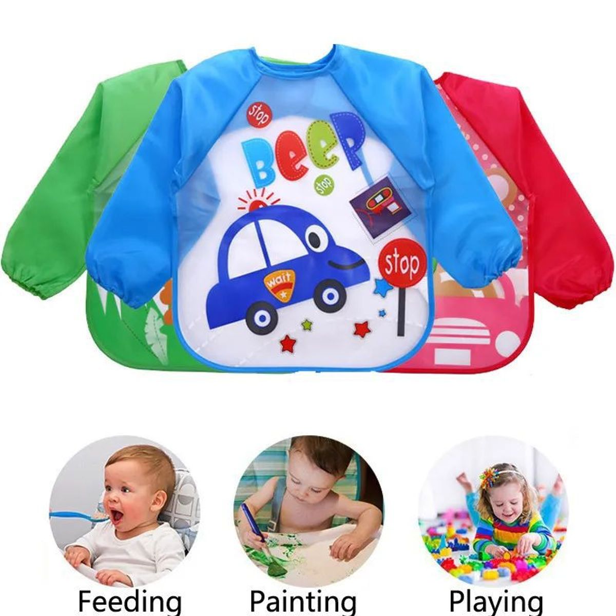 GENERICO - Babero Delantal Bebés Y Niños De Manga Larga Impermeable