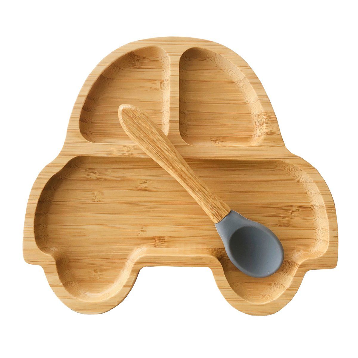 ENFANT'ASY - Plato Bambu Antideslizante Con Cuchara Silicona Para Bebés