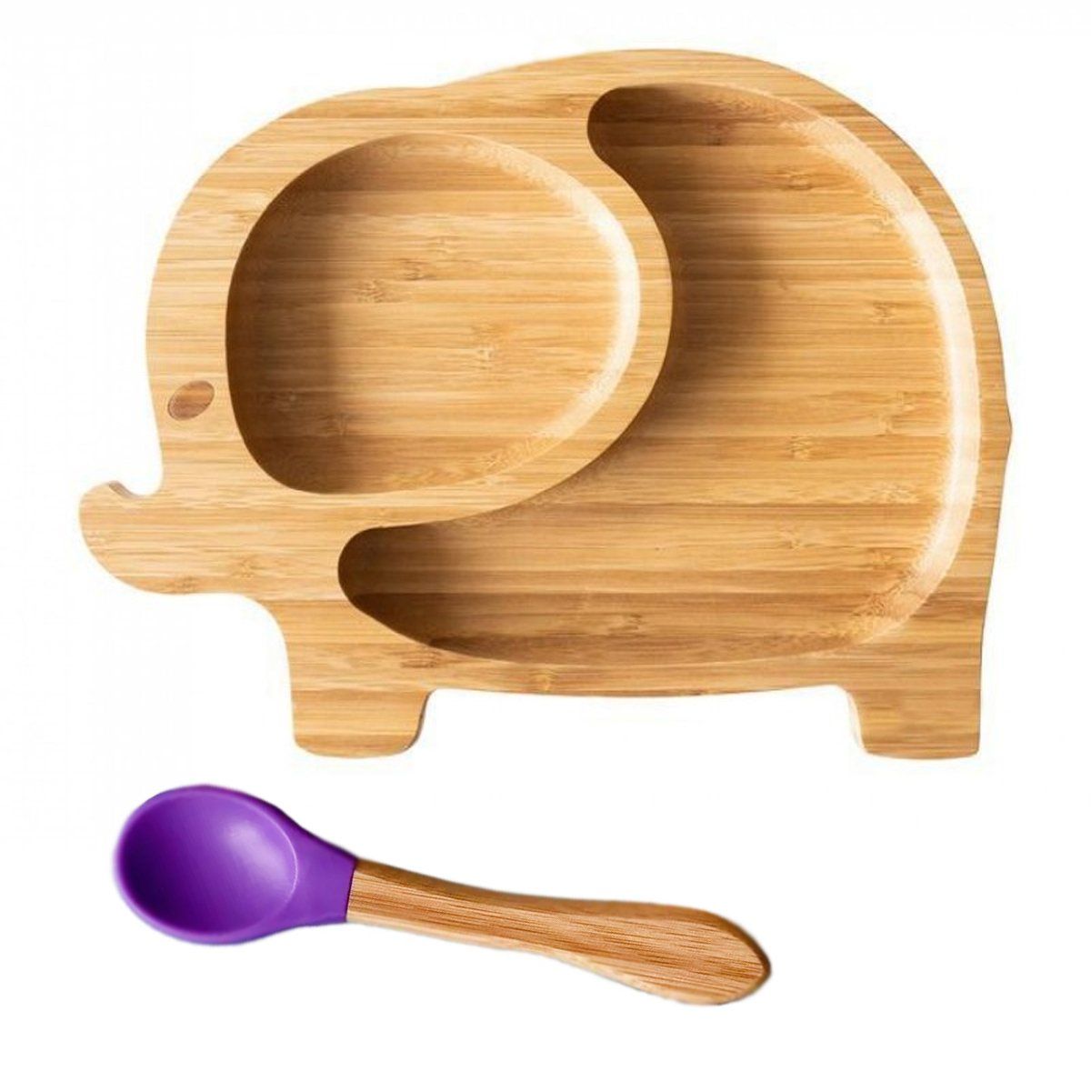 ENFANT'ASY - Plato Bambu Antideslizante Con Cuchara Silicona Para Bebés