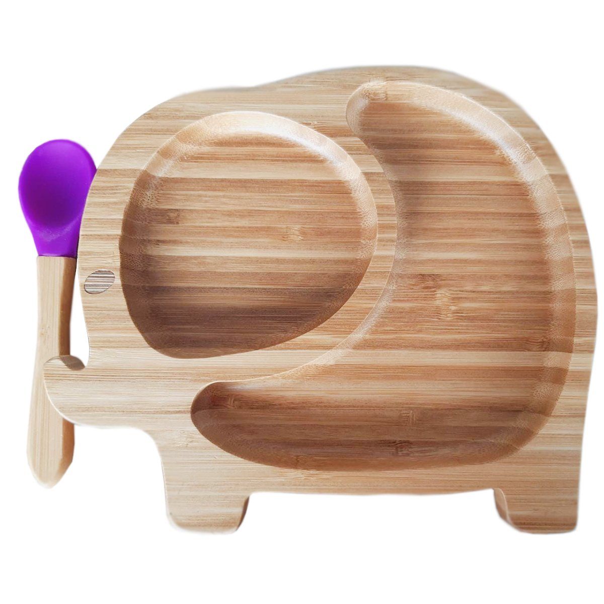 ENFANT'ASY - Plato Bambu Antideslizante Con Cuchara Silicona Para Bebés