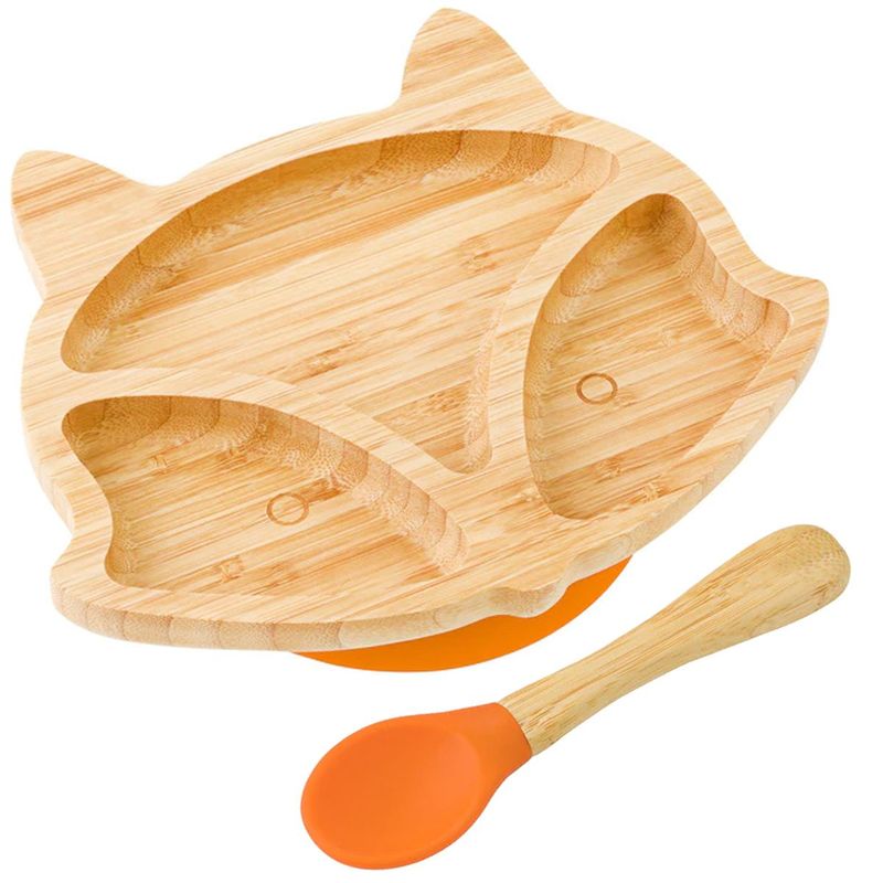 ENFANT'ASY - Plato Bambu Antideslizante Con Cuchara Silicona Para Bebés