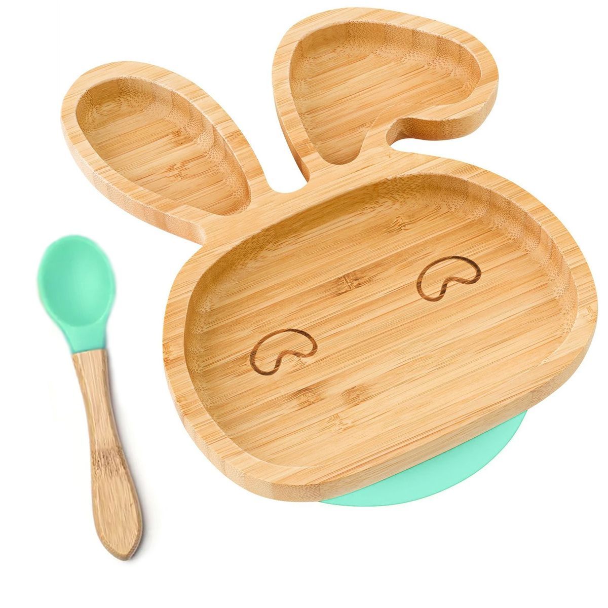 ENFANT'ASY - Plato Bambu Antideslizante Con Cuchara Silicona Para Bebés