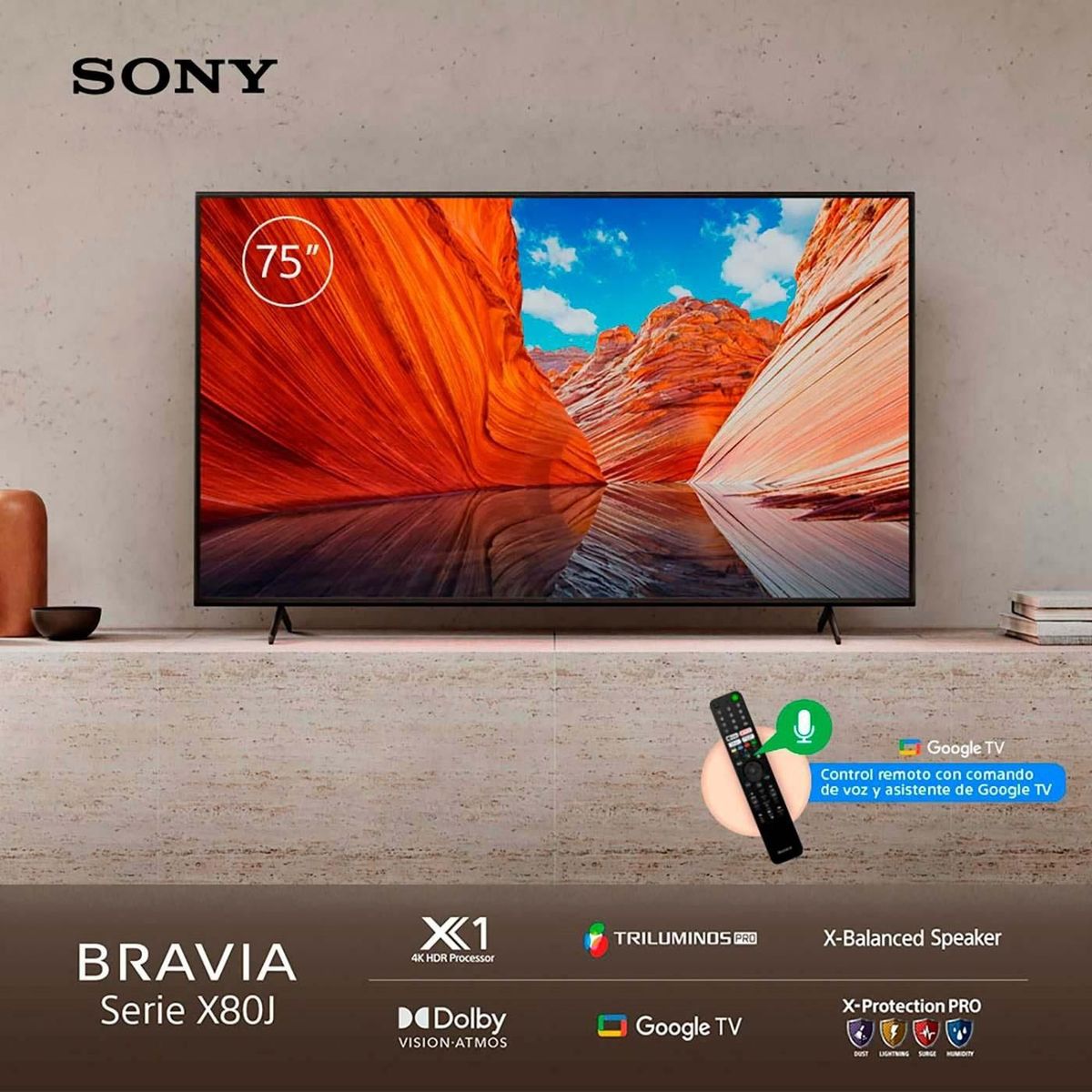 SONY - Televisor 75" Sony 75X80J Smart TV 4k Android Google Tv