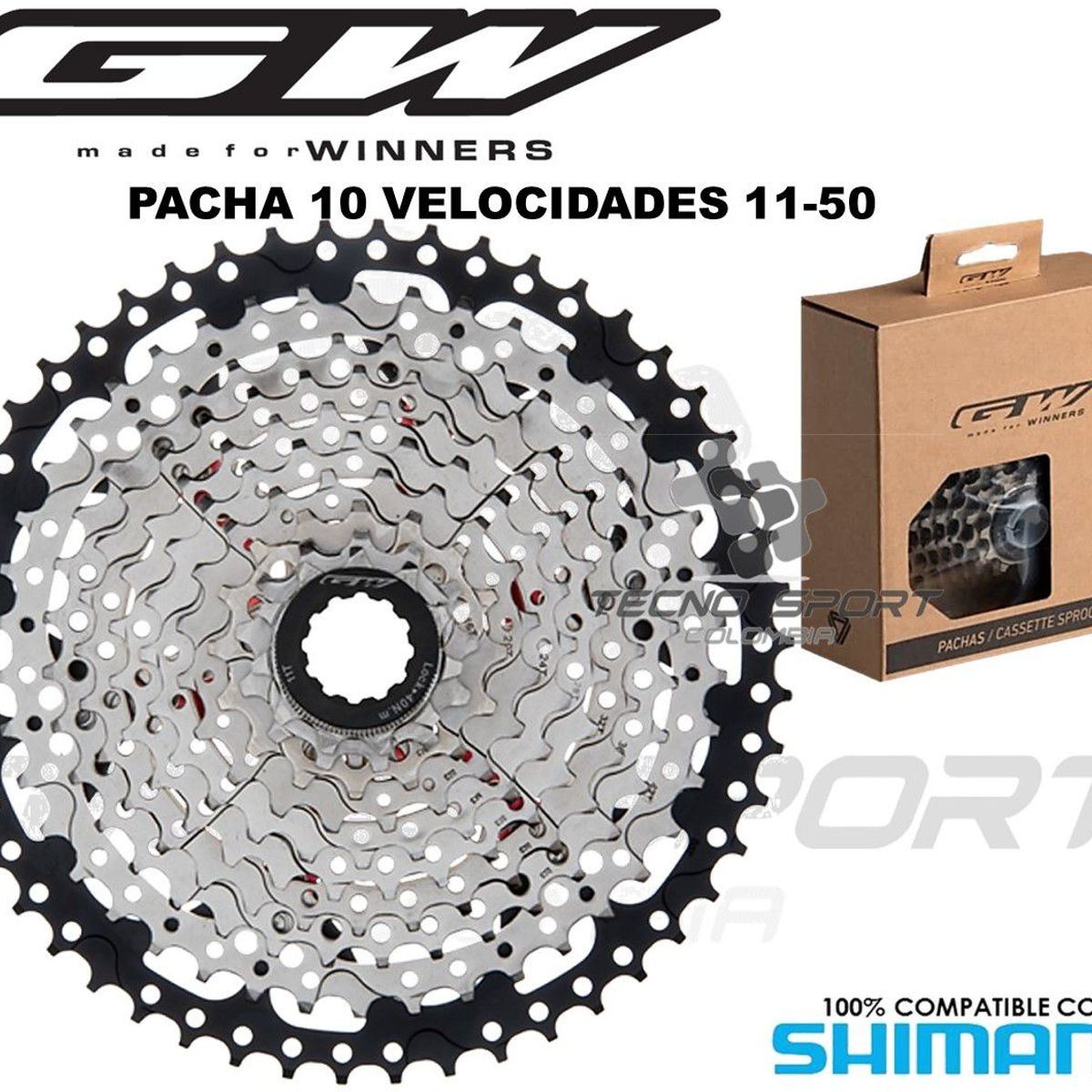 GW - Pacha Cassette Bicicleta Gw 10v 11-50 Compatible Con Shimano