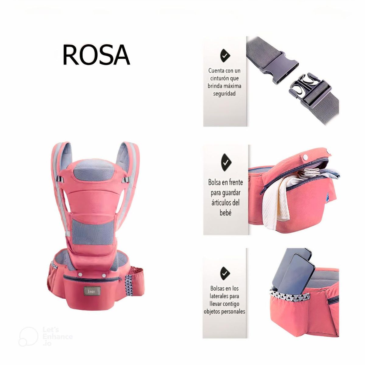 LANZURY IMPORTACIONES - Cargador Canguro Ergonomico Asiento  Para Bebe - Rosado-