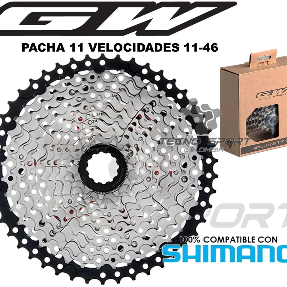 GW - Pacha Cassette Bicicleta Gw 11v 11-46 Compatible Con Shimano
