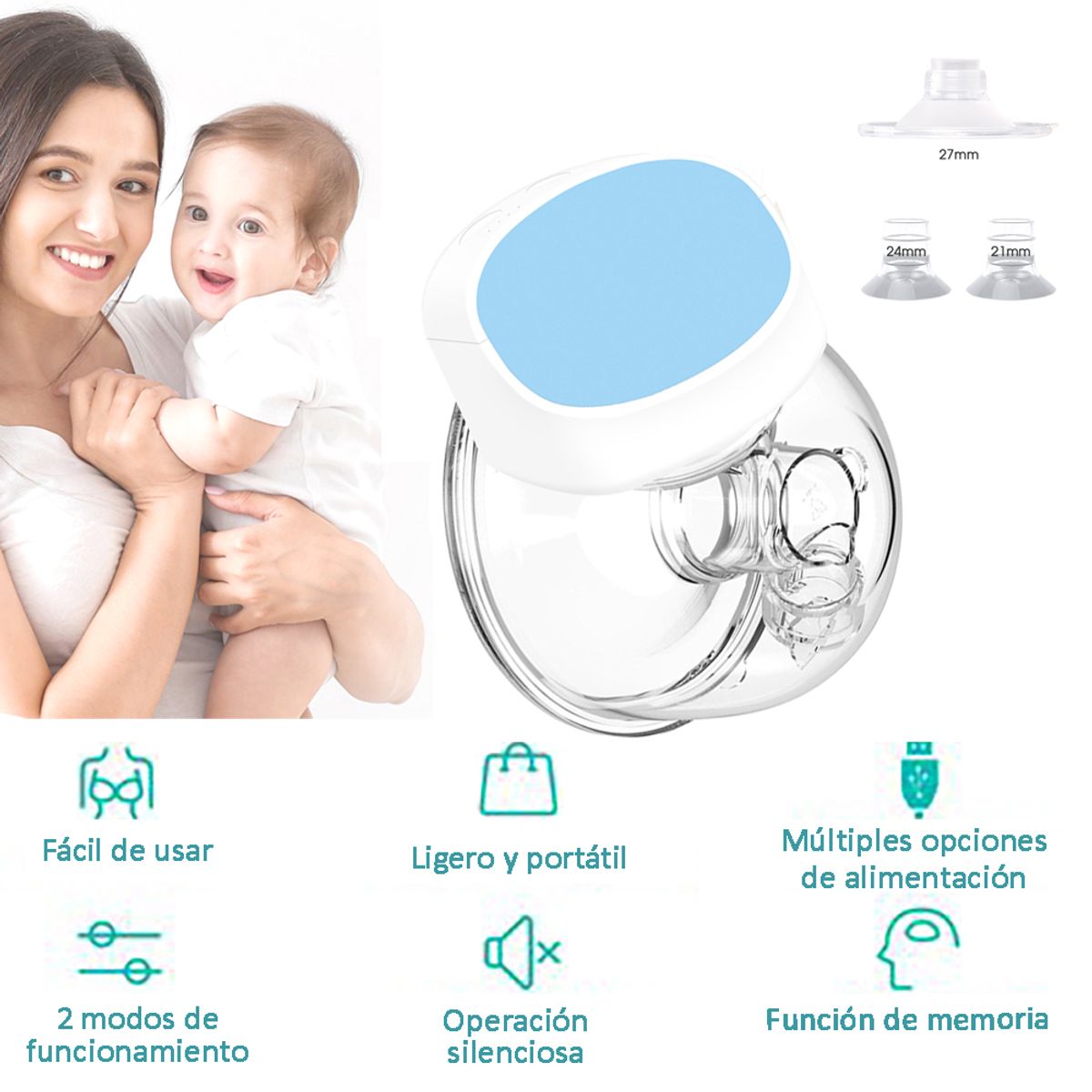 CARER SPARK - Extractor Eléctrico De Leche Sin Manos Sin BPA 27mm