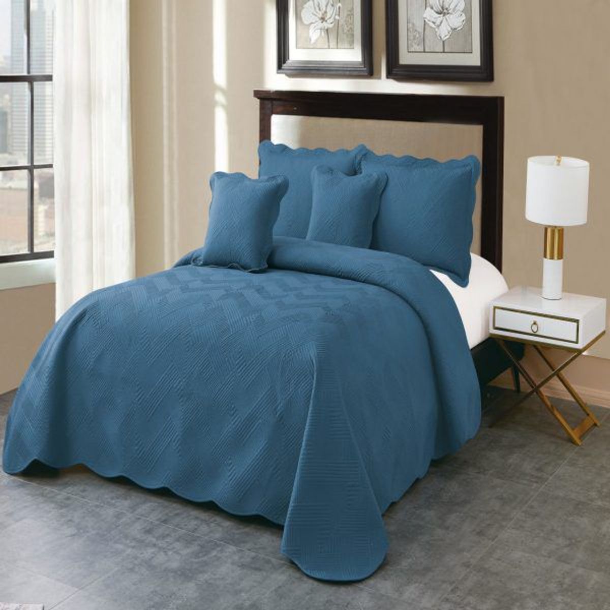 REALTEX - Colcha Sencilla Línea Europea 3 piezas Real Tex – Bordado Zig Zag