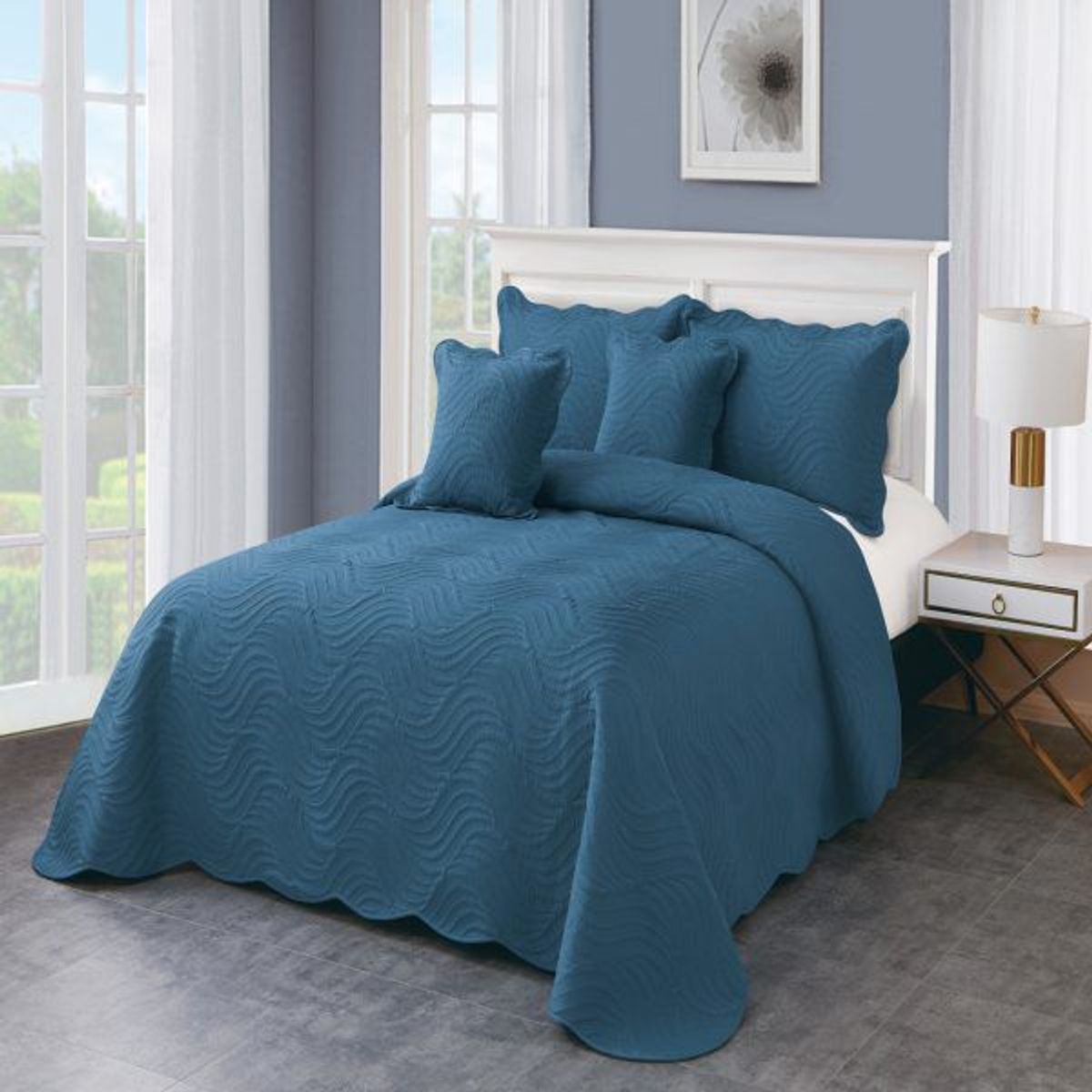 REALTEX - Colcha Sencilla Línea Europea 3 piezas Real Tex – Bordado Ondas