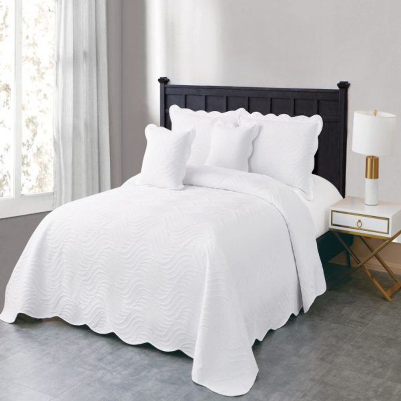 REALTEX - Colcha Doble Línea Europea 5 piezas Real Tex – Bordado Ondas