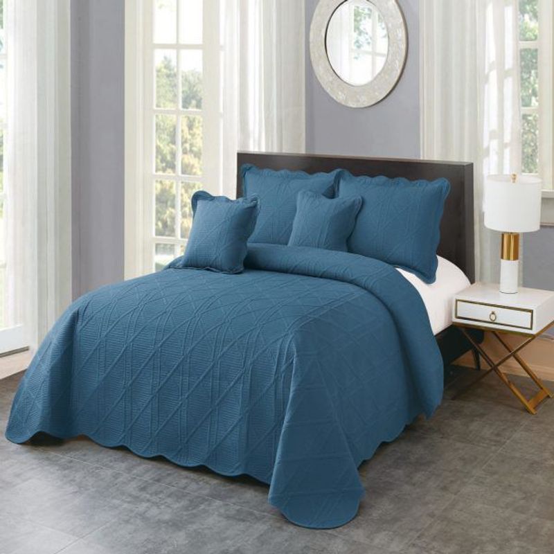 REALTEX - Colcha King Línea Europea 5 piezas Real Tex – Bordado Rombos