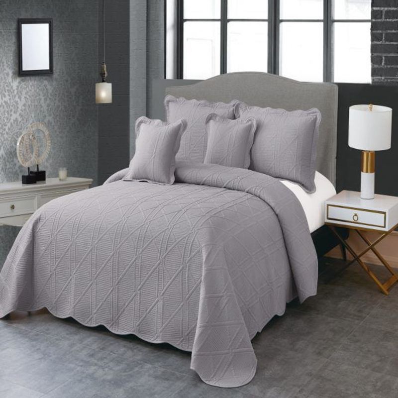 REALTEX - Colcha King Línea Europea 5 piezas Real Tex – Bordado Rombos