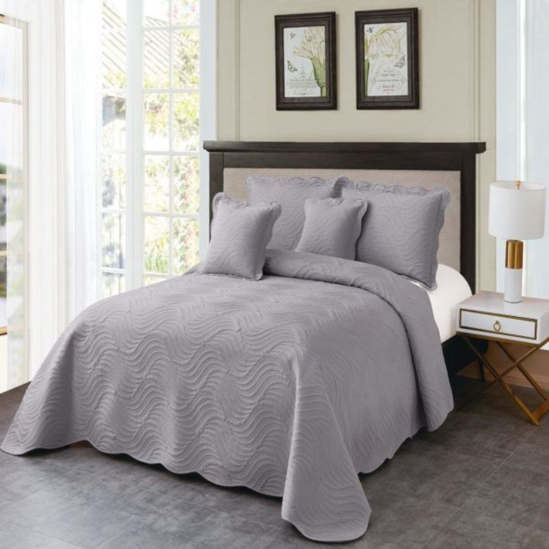 REALTEX - Colcha King Línea Europea 5 piezas Real Tex – Bordado Ondas