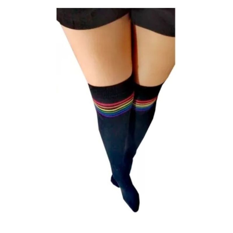 GENERICO - Medias largas bucaneras tejidas hasta la rodilla negra Arcoiris