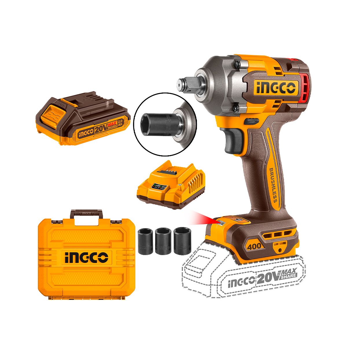 INGCO - LLAVE DE IMPACTO 1/2'' INALÁMBRICA UCIWLI2001 INGCO