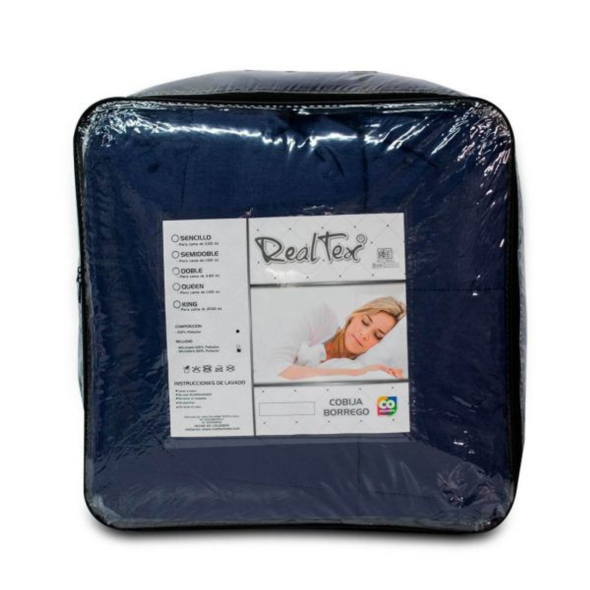 REALTEX - Cobija Flannel Borrego Real Tex Unicolor  Azul Oscuro