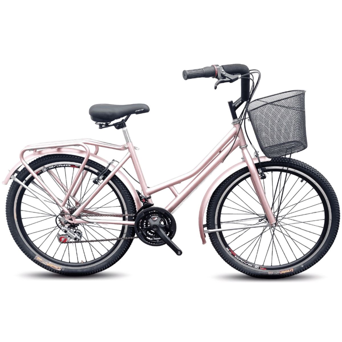 ATILA - Bicicleta playera rin 26 parrilla y canasta 18 cambios rosa