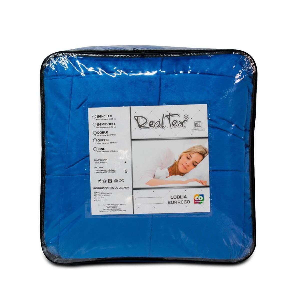 REALTEX - Cobija Flannel Borrego Real Tex Unicolor  Azul Rey