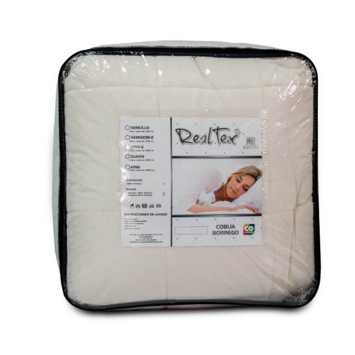 REALTEX - Cobija Flannel Borrego Real Tex Unicolor Blanca