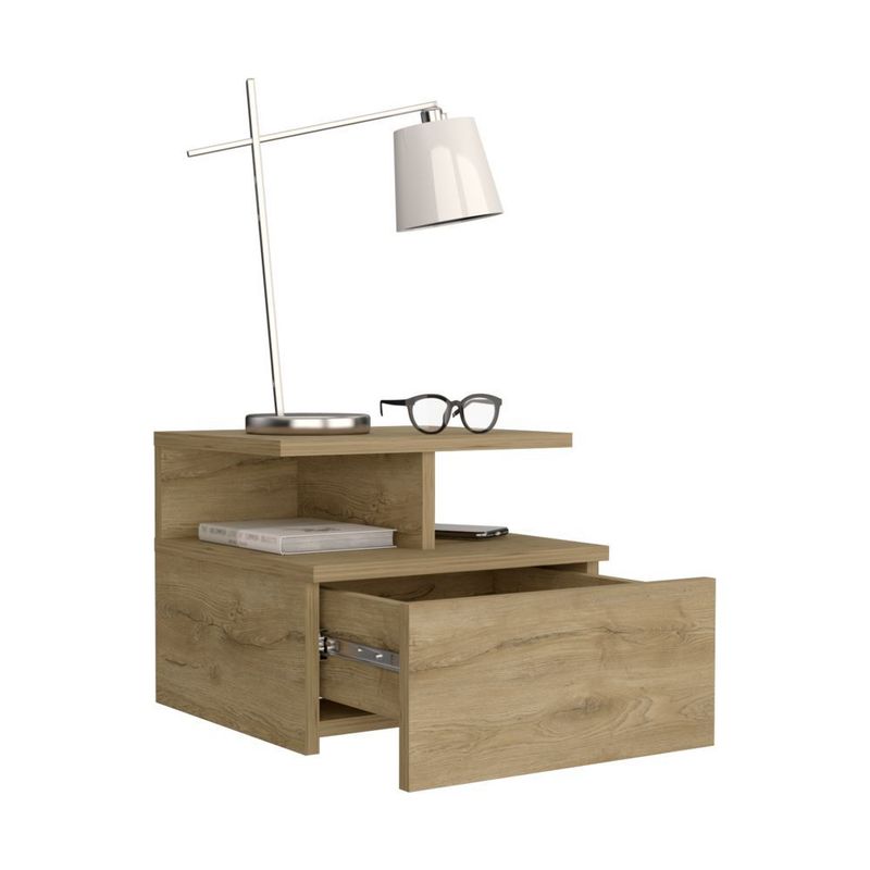 RTA DESIGN - Mesa de Noche Flotante Nube, Macadamia,con  un Cajón