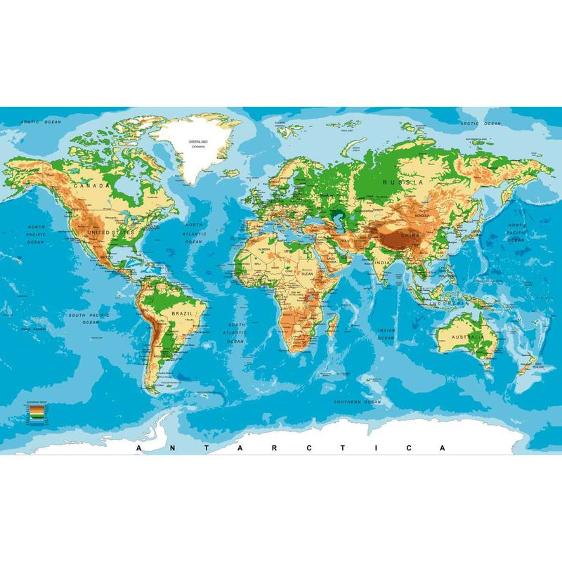ADAZIO - Fotomural de Mapamundi Topográfico L - 180cm x 111cm (ancho x alto)