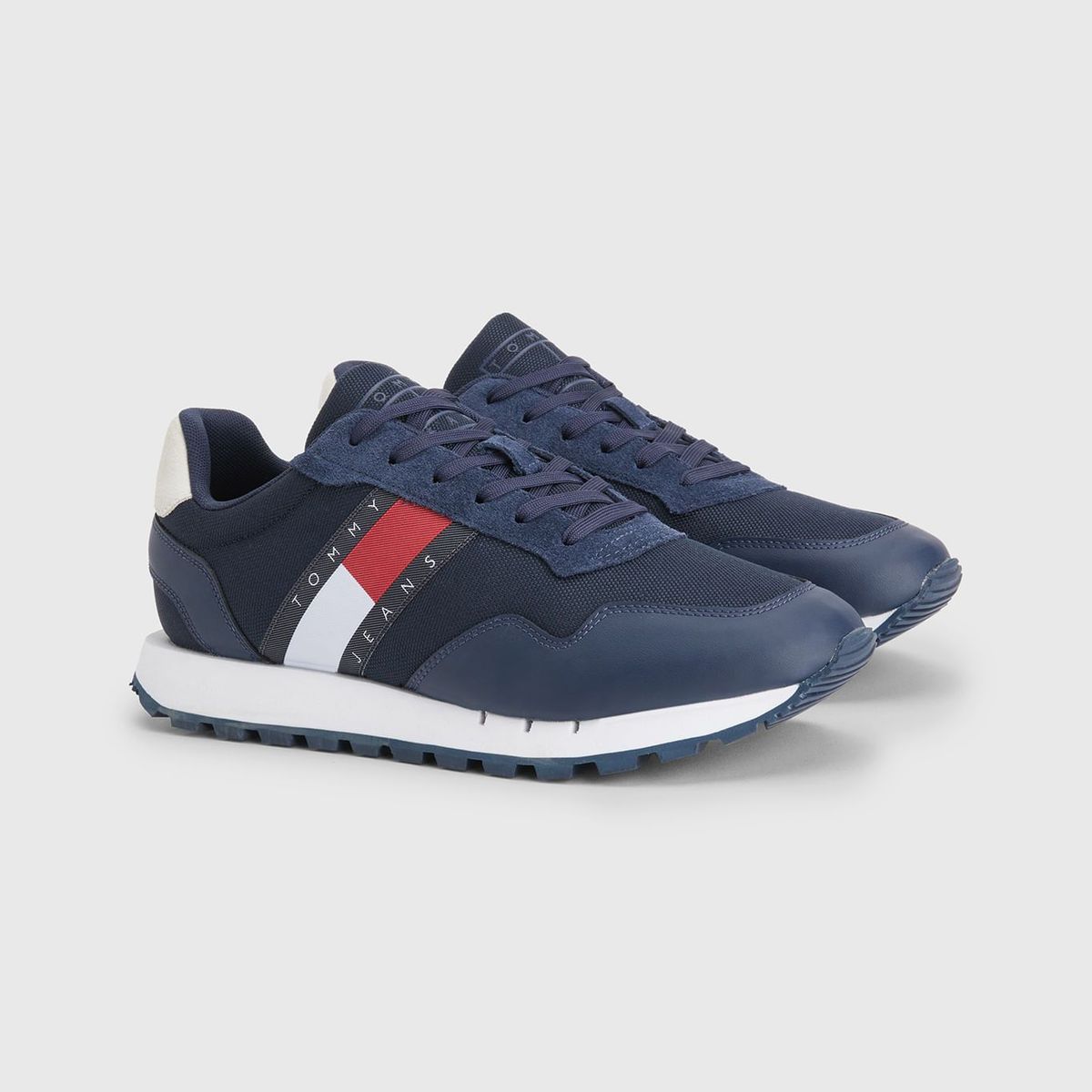 TOMMY HILFIGER - Tenis De Running Retro En Cuero Y Malla Hombre Azul Tommy Hilfiger