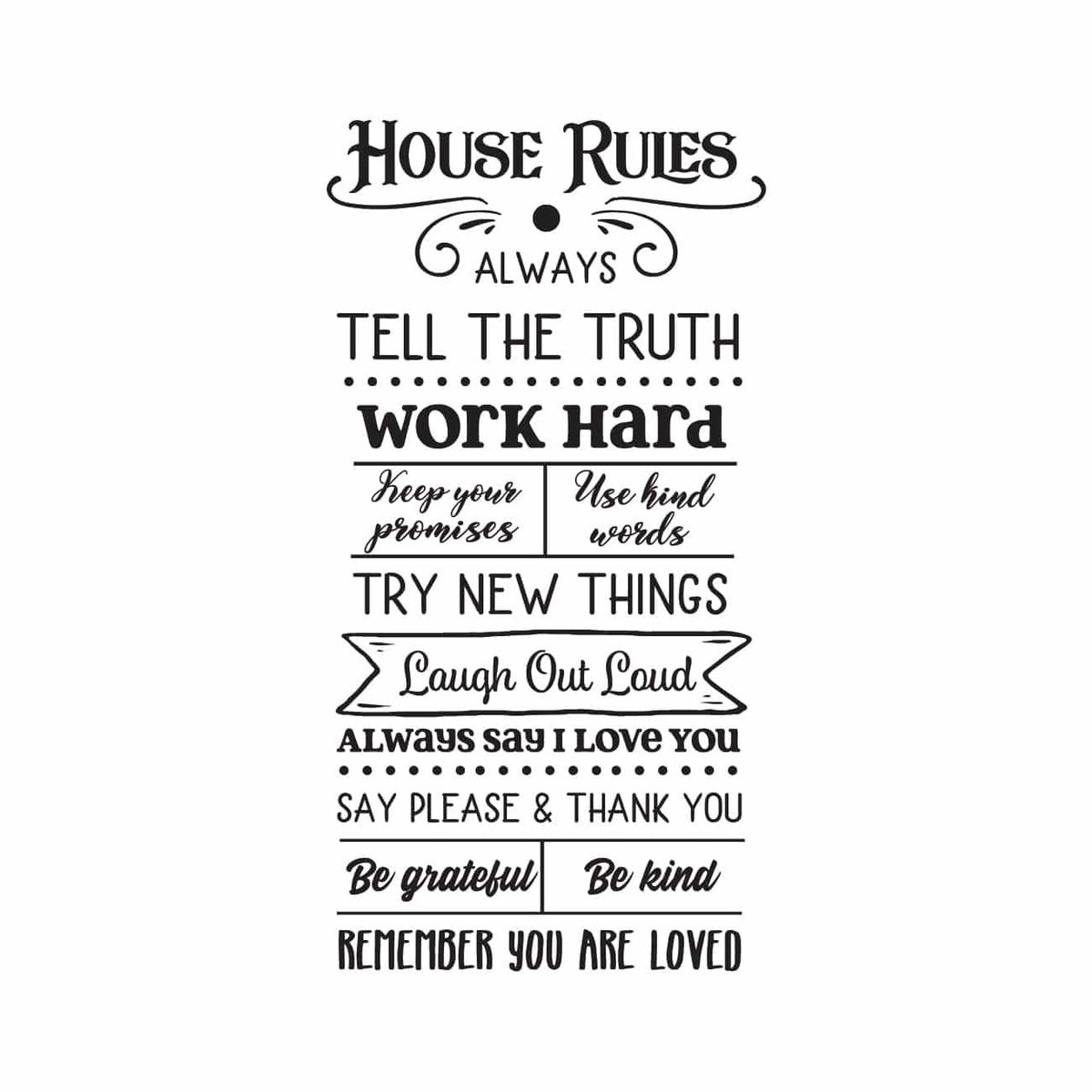 ADAZIO - Vinilo Decorativo de Texto Reglas de la Casa XS - 41cm x 80cm (ancho x alto)