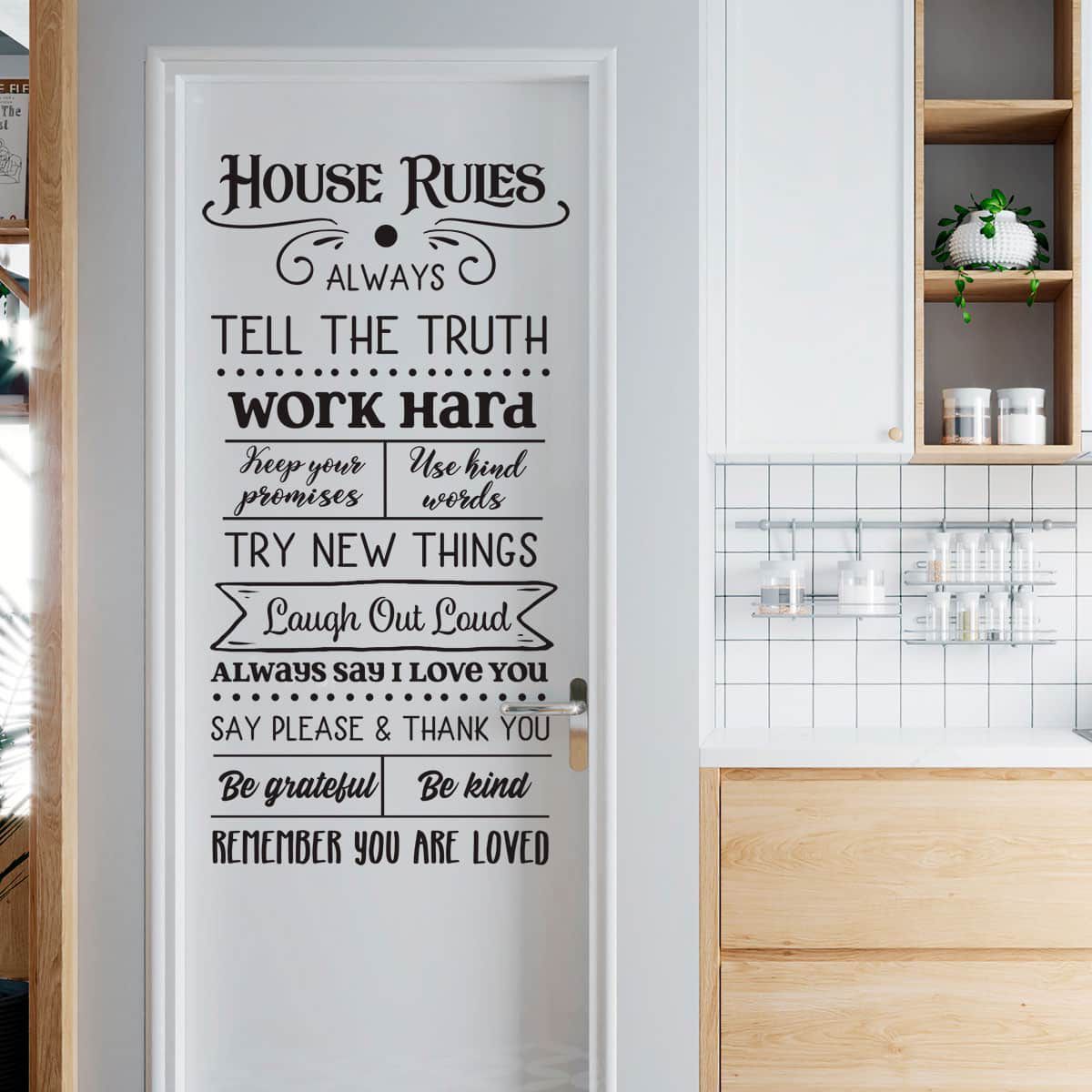 ADAZIO - Vinilo Decorativo de Texto Reglas de la Casa L - 77cm x 150cm (ancho x alto)