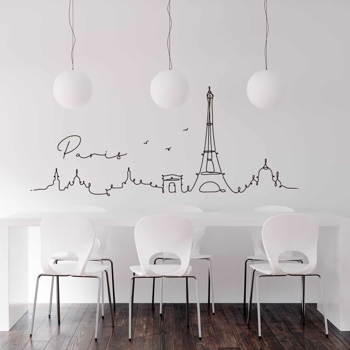 ADAZIO - Vinilo Decorativo Skyline Minimalista de París XS - 80cm x 32cm (ancho x alto)