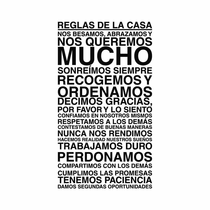 ADAZIO - Vinilo de Texto Reglas de la Casa XL - 73cm x 130cm ancho x alto