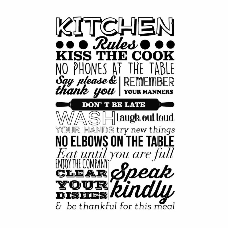 ADAZIO - Vinilo Decorativo de Texto Reglas de la Cocina L - 68cm x 110cm (ancho x alto)