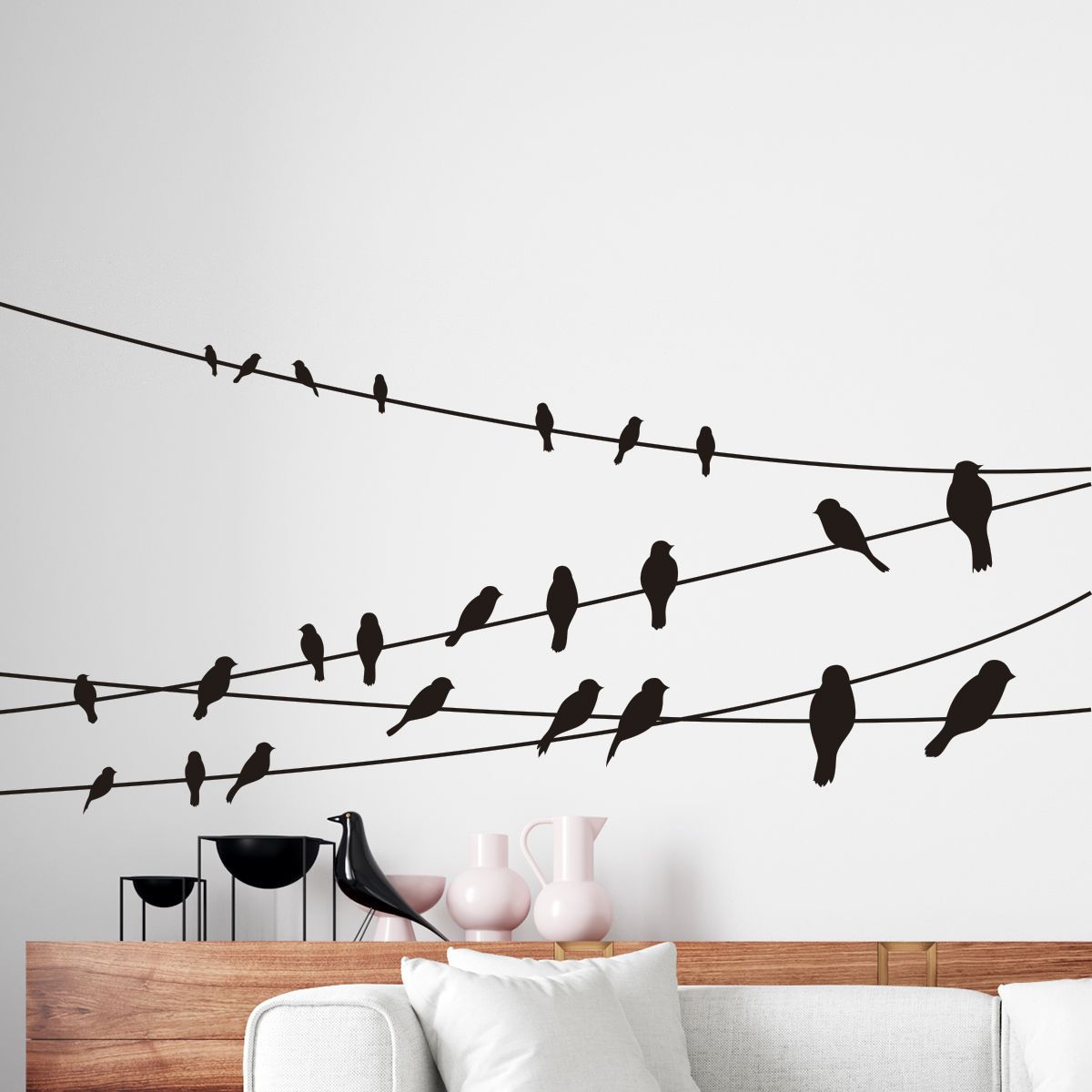 ADAZIO - Vinilo Decorativo Aves en Cuerdas M - 120cm x 50cm (ancho x alto)